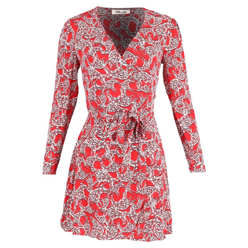 Diane Von Furstenberg Printed Saville Faux-Wrap Mini Dress In Red Viscose